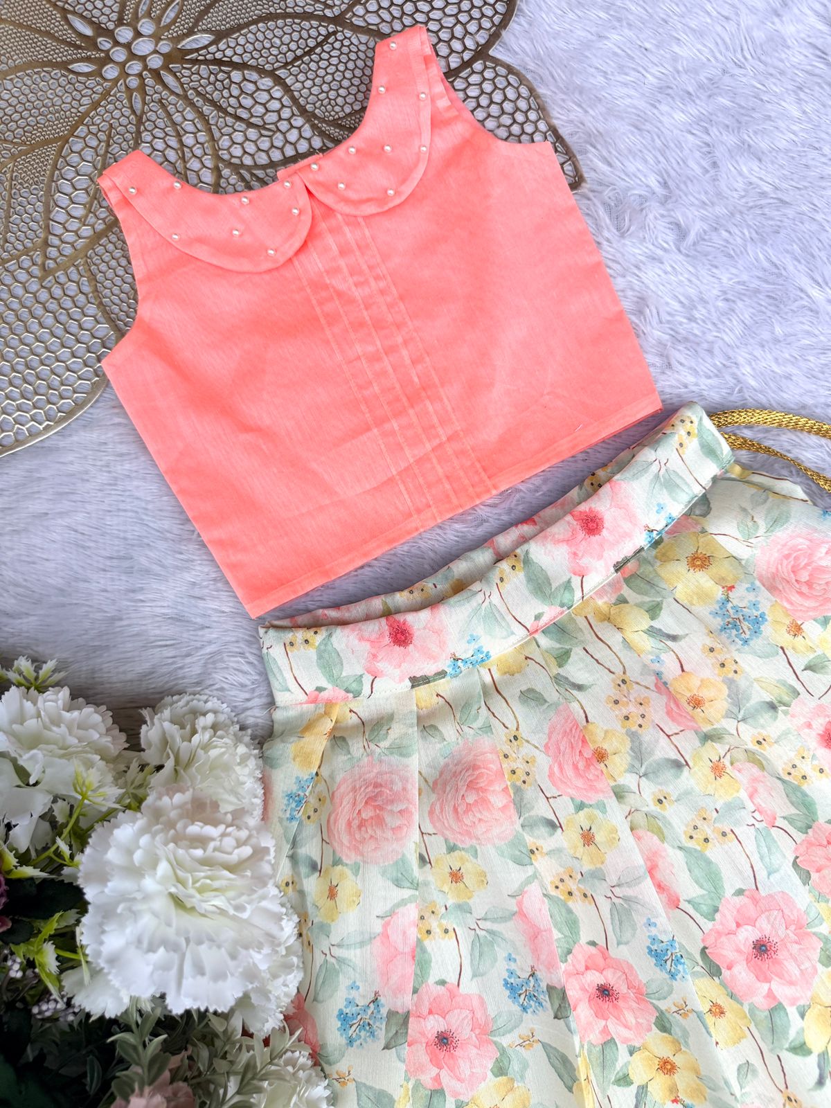 SUMMER CIRCUS-FS006 PEACH MULTICOLOR SKIRT SET