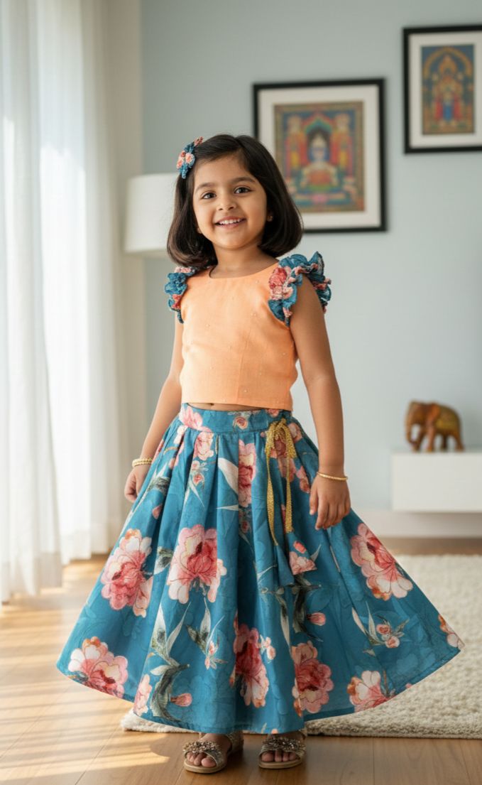 SUMMER CIRCUS-FS003 BLUE PEACH SKIRT SET