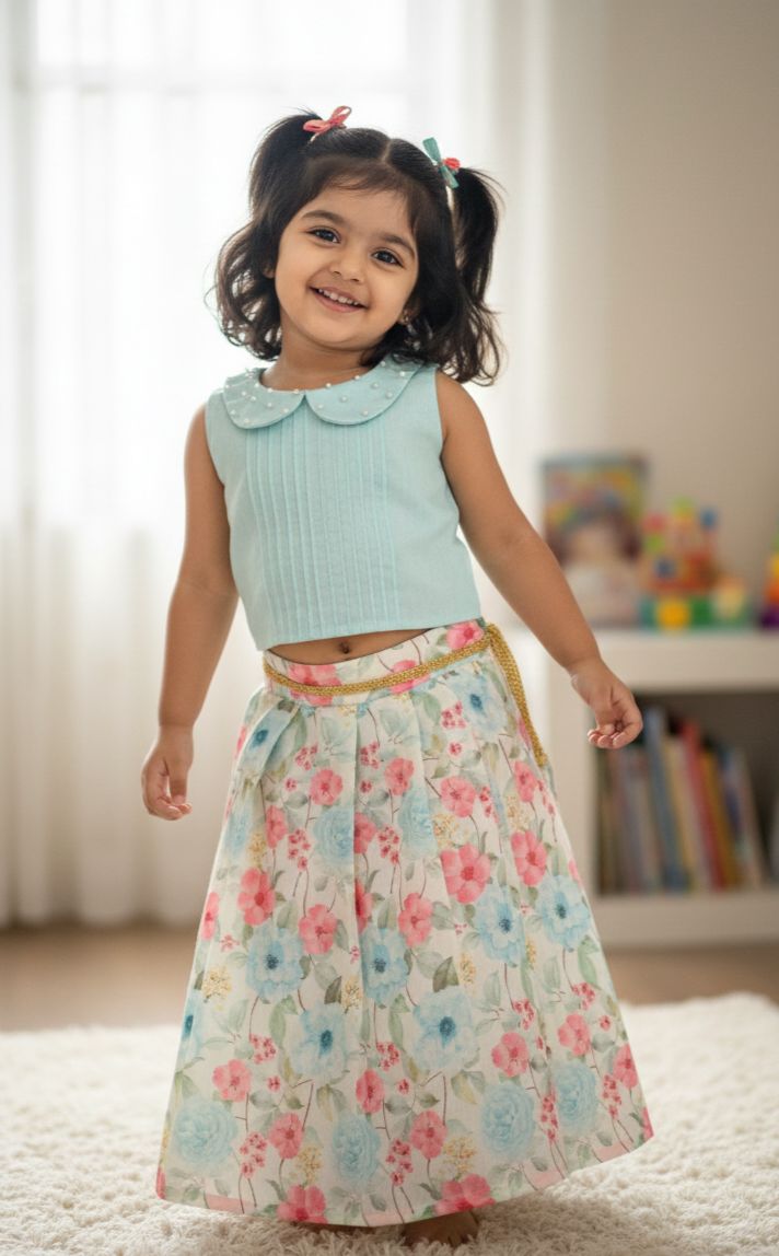 SUMMER CIRCUS-FS005 BLUE MULTICOLOR SKIRT SET