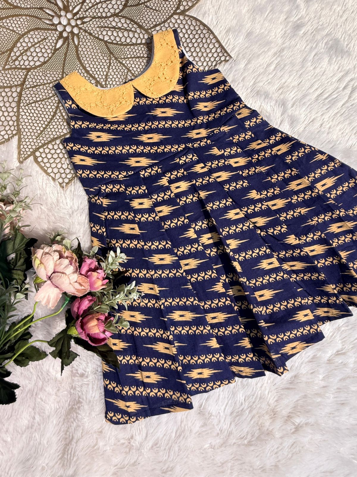 TINY DESI-FS012 NAVY BLUE IKKAT FROCK