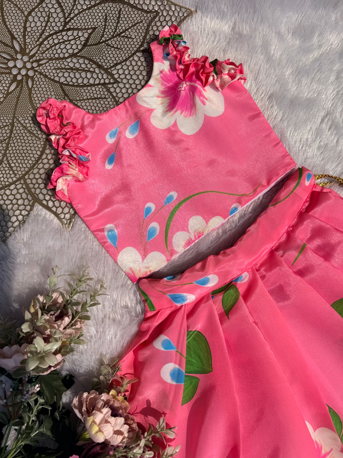 SUMMER CIRCUS-FS009 PINK FLORAL CHINON SKIRT SET