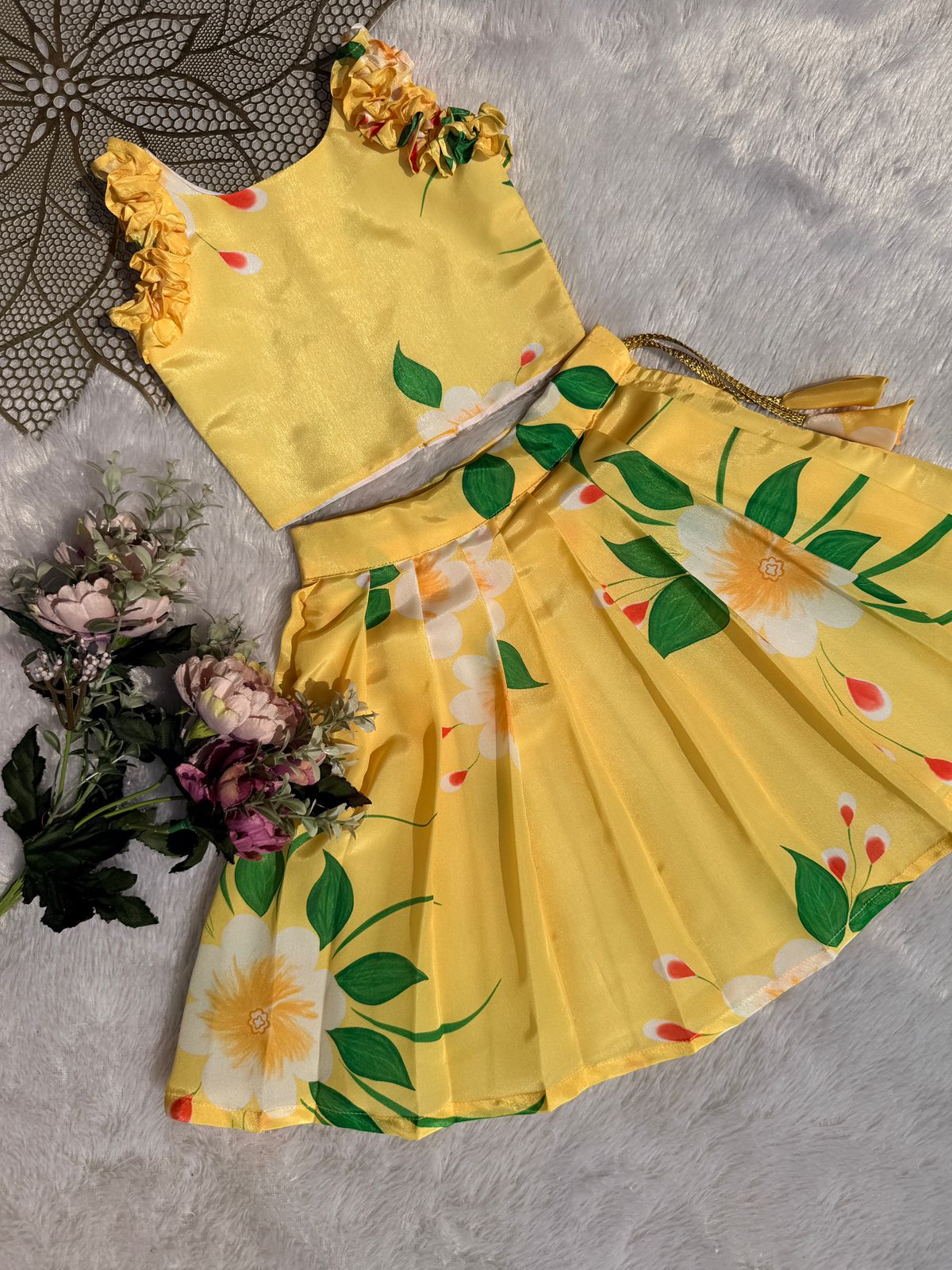 SUMMER CIRCUS-FS010 YELLOW FLORAL CHINON SKIRT SET