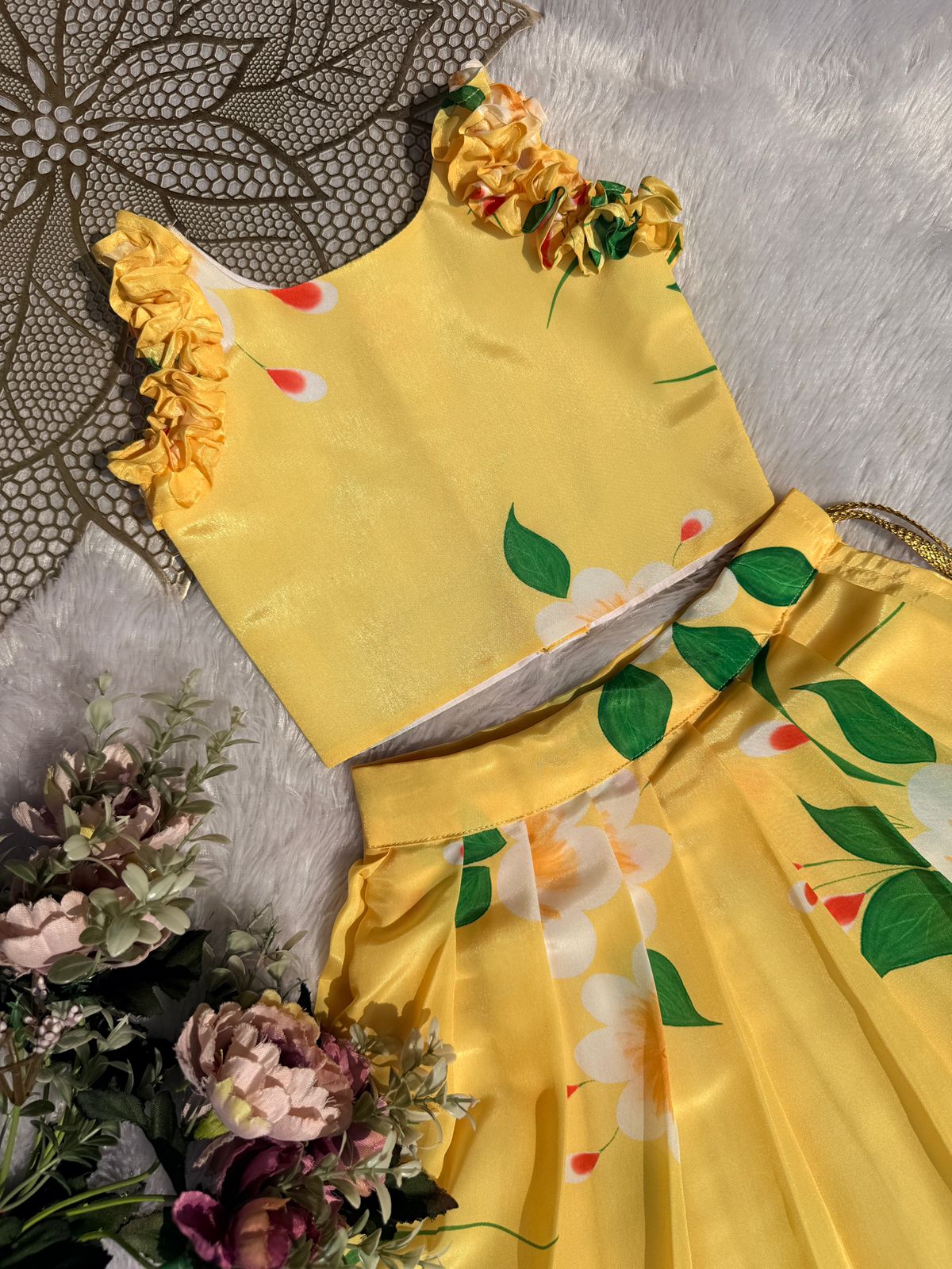 SUMMER CIRCUS-FS010 YELLOW FLORAL CHINON SKIRT SET