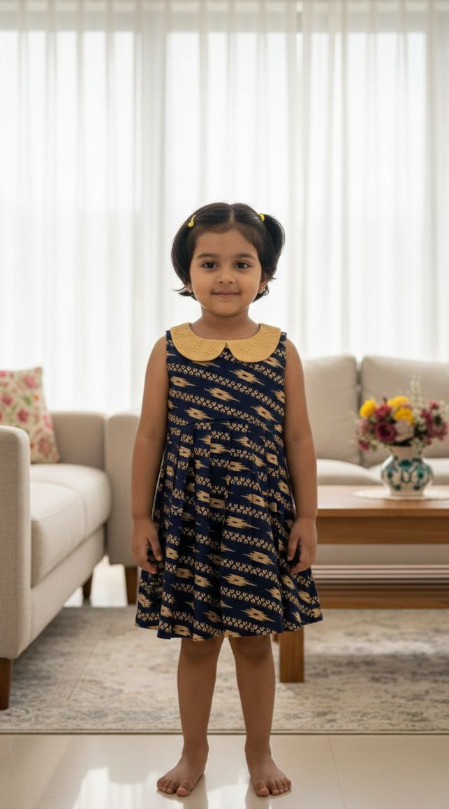 TINY DESI-FS012 NAVY BLUE IKKAT FROCK