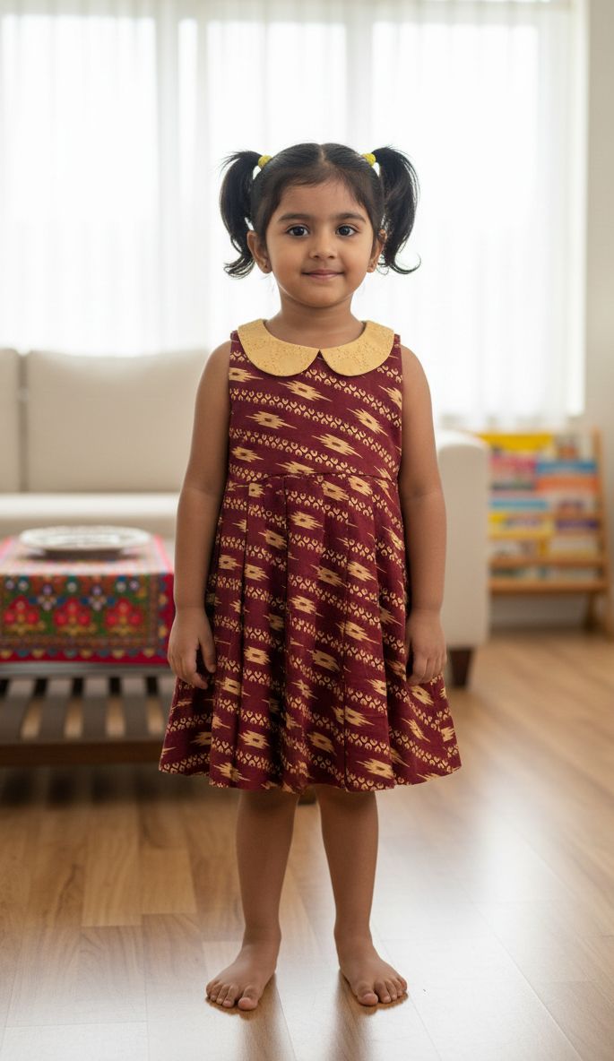 TINY DESI-FS011 MAROON IKKAT FROCK