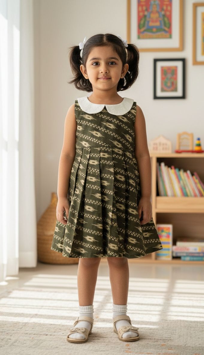 TINY DESI-FS014 GREEN IKKAT FROCK