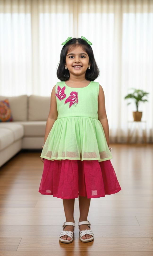 SMOCK DRESS-FS018 SEA GREEN BUTTERFLY FROCK