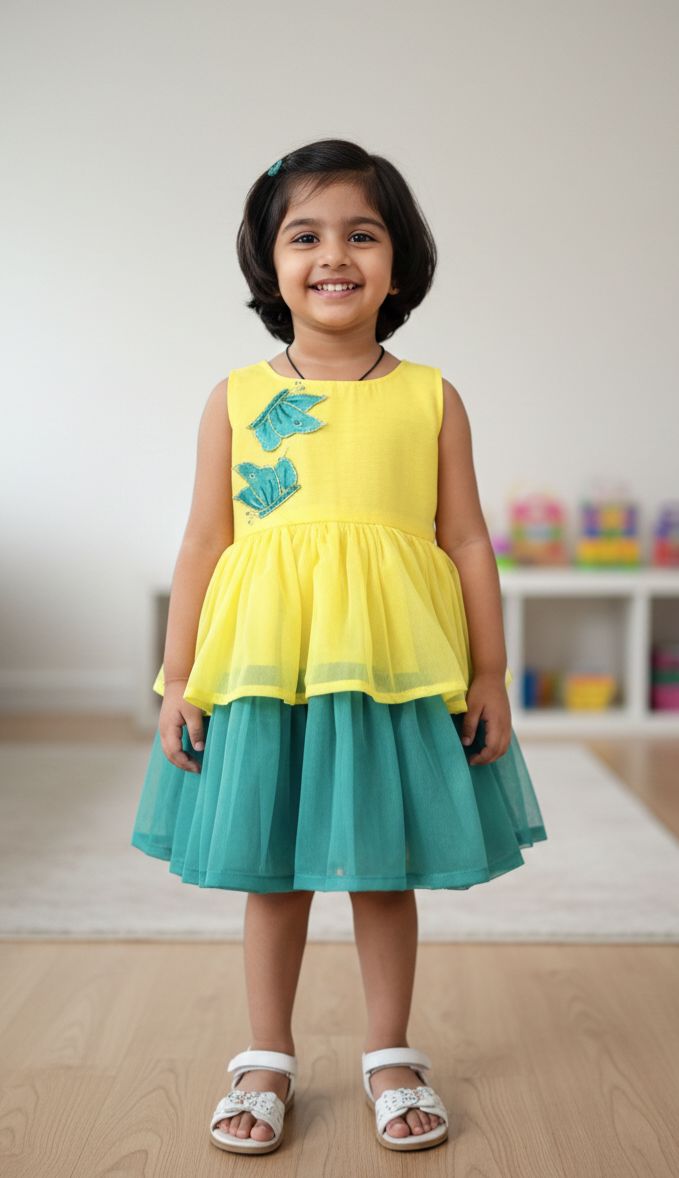 SMOCK DRESS-FS015 YELLOW BUTTERFLY FROCK