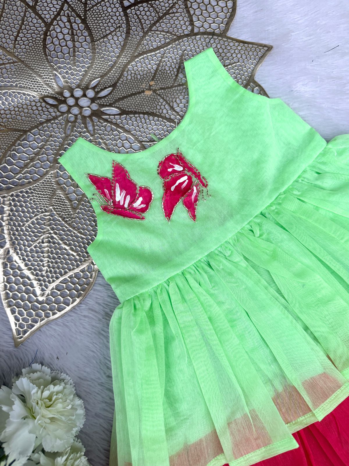 SMOCK DRESS-FS018 SEA GREEN BUTTERFLY FROCK