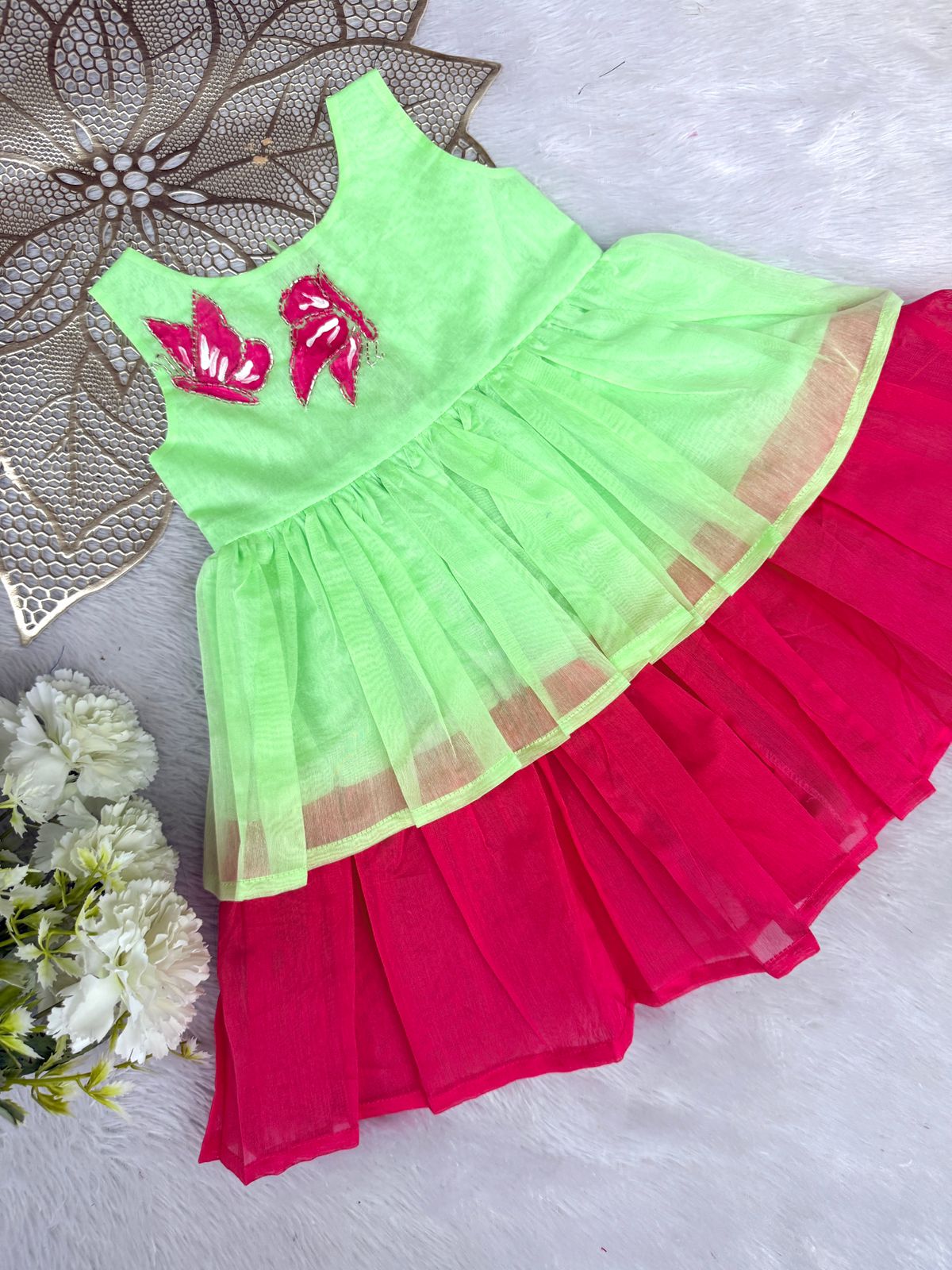 SMOCK DRESS-FS018 SEA GREEN BUTTERFLY FROCK