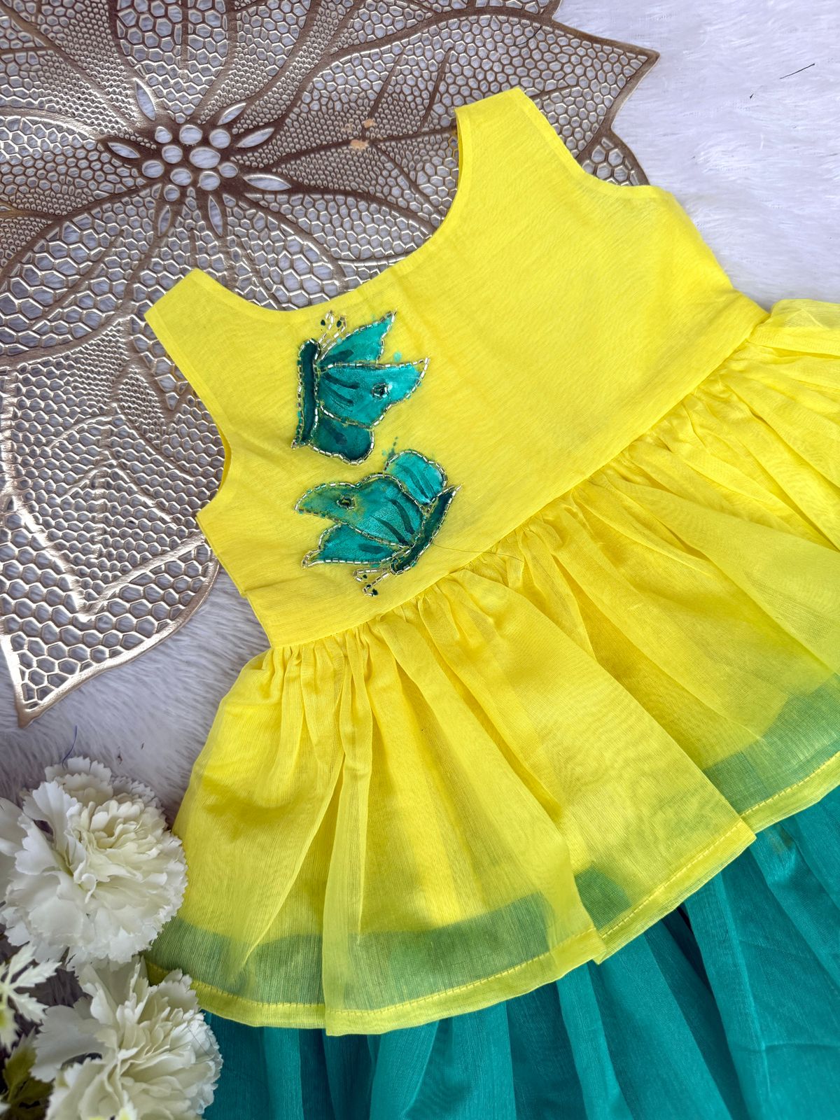 SMOCK DRESS-FS015 YELLOW BUTTERFLY FROCK