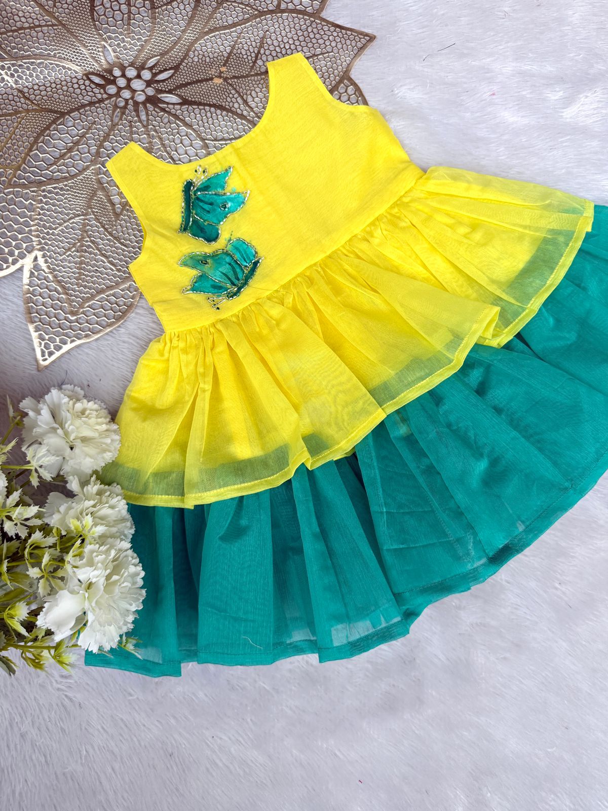 SMOCK DRESS-FS015 YELLOW BUTTERFLY FROCK