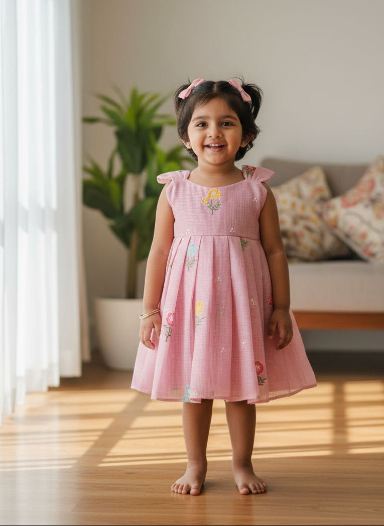 BUBBLY BLOSSOM -FS020- BABY PINK KOTA DORIA FROCK