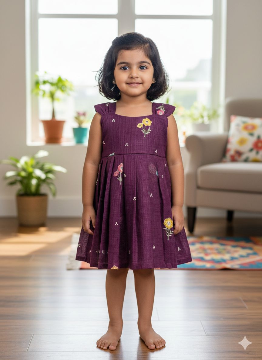 BUBBLY BLOSSOM -FS026- PURPLE  FLORAL KOTA DORIA FROCK