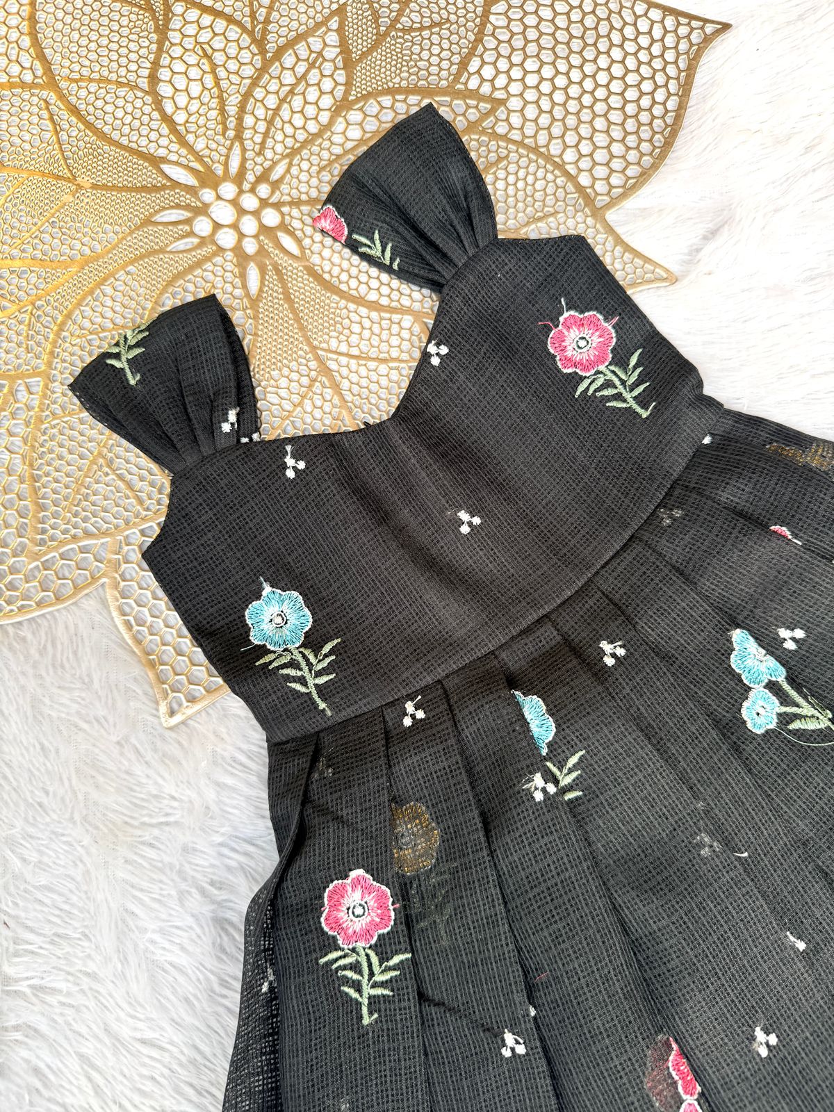 BUBBLY BLOSSOM -FS021- BLACK FLORAL KOTA DORIA FROCK