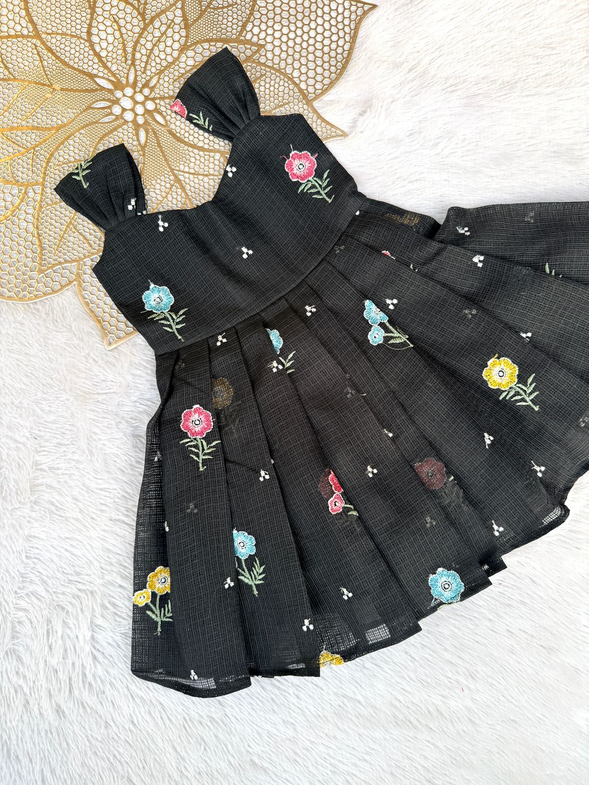 BUBBLY BLOSSOM -FS021- BLACK FLORAL KOTA DORIA FROCK
