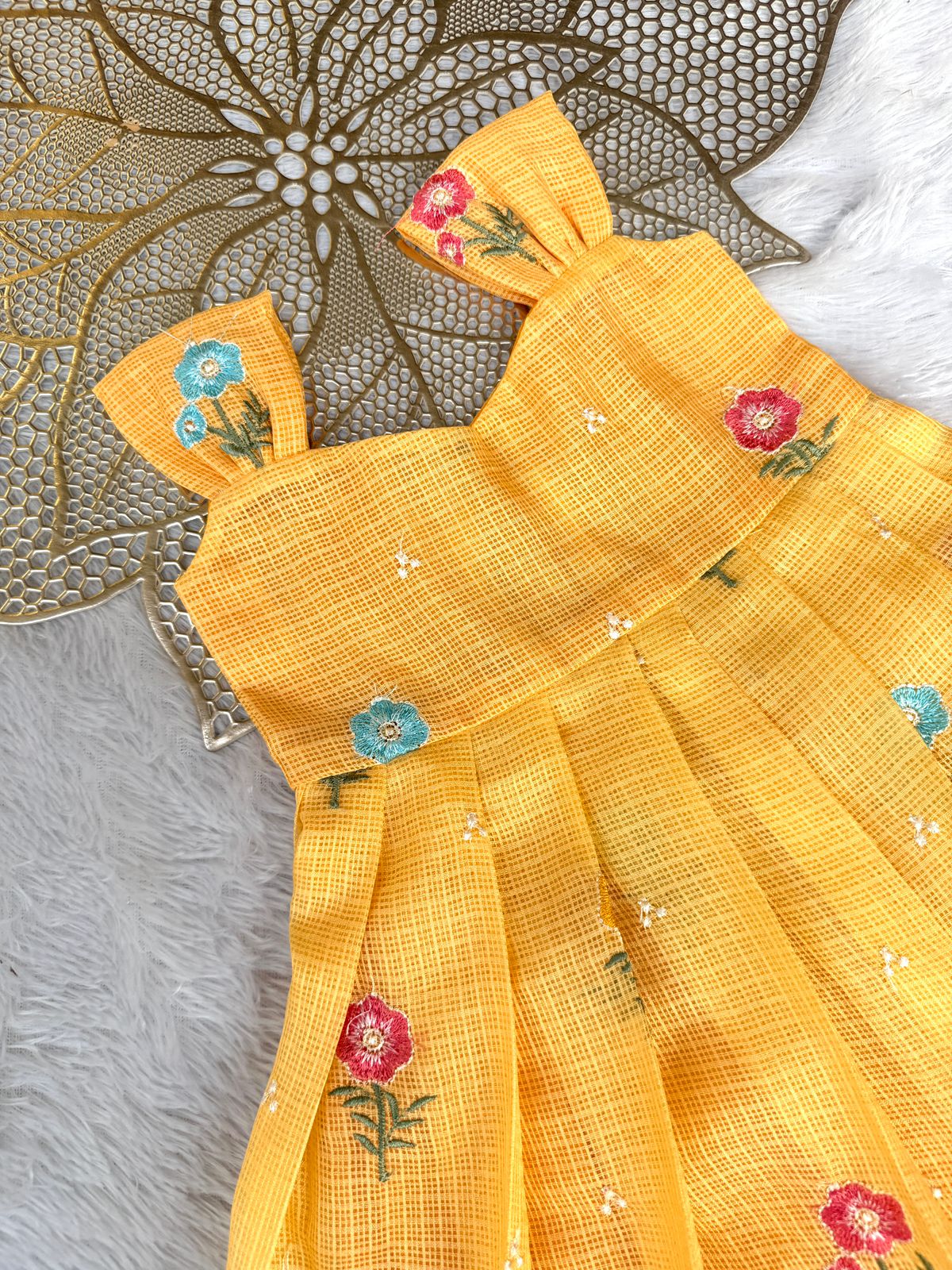 BUBBLY BLOSSOM -FS024- YELLOW  FLORAL KOTA DORIA FROCK