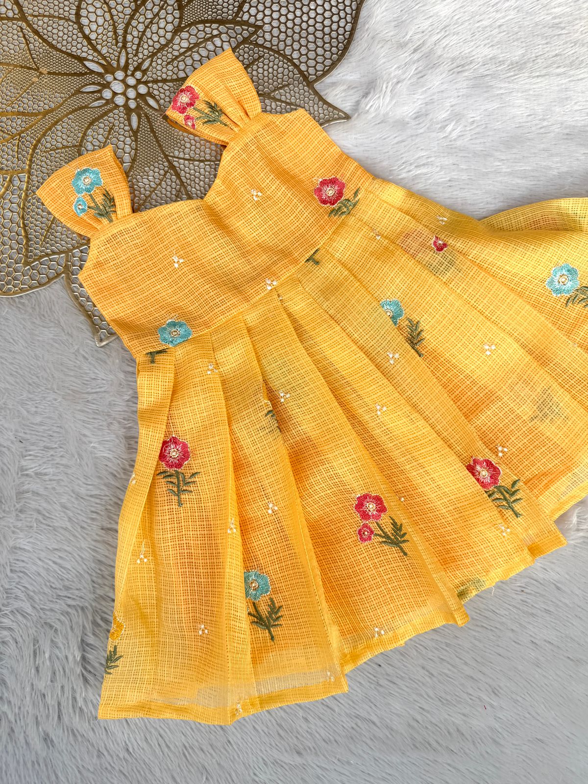 BUBBLY BLOSSOM -FS024- YELLOW  FLORAL KOTA DORIA FROCK
