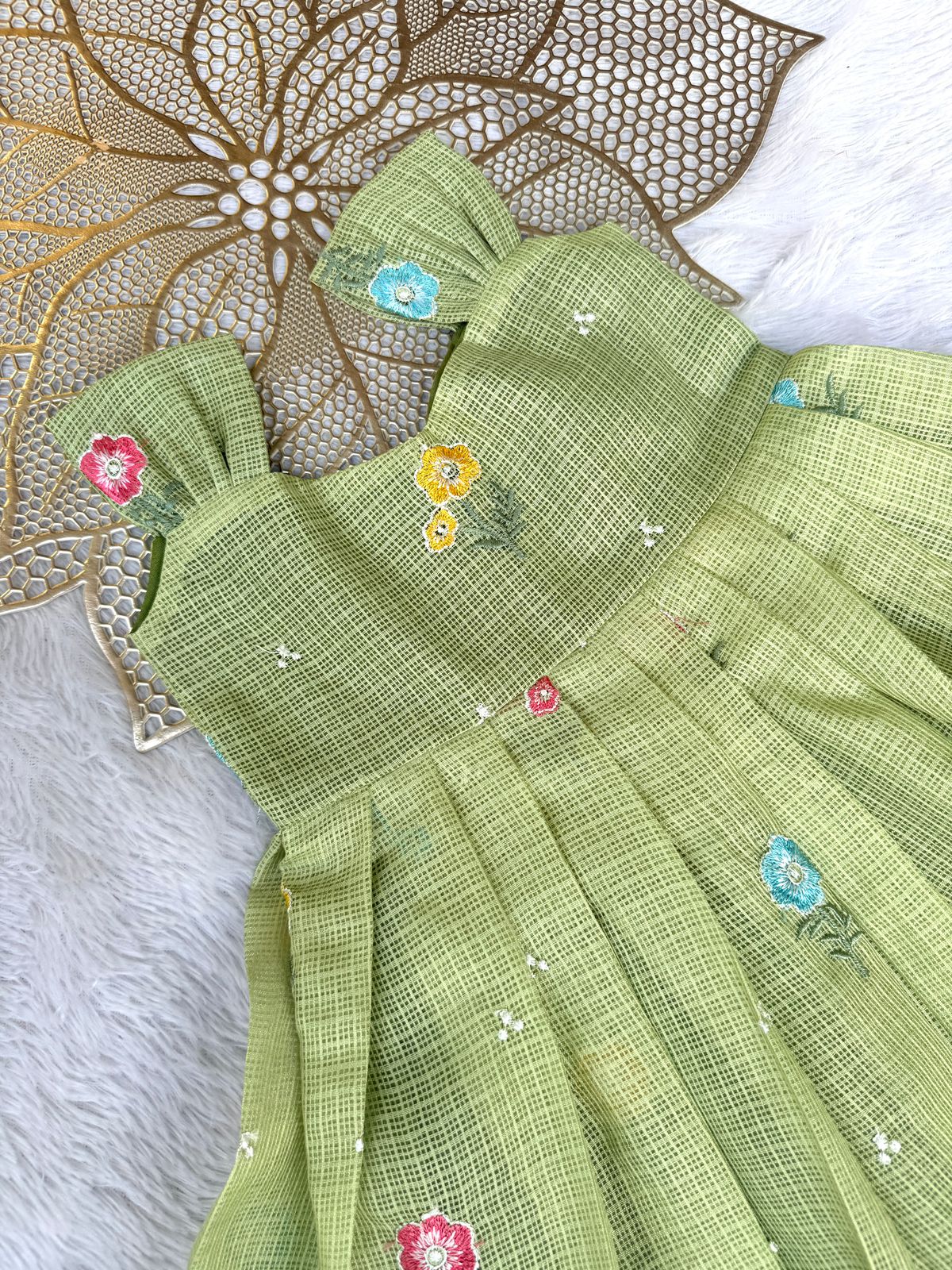 BUBBLY BLOSSOM -FS022- GREEN FLORAL KOTA DORIA FROCK