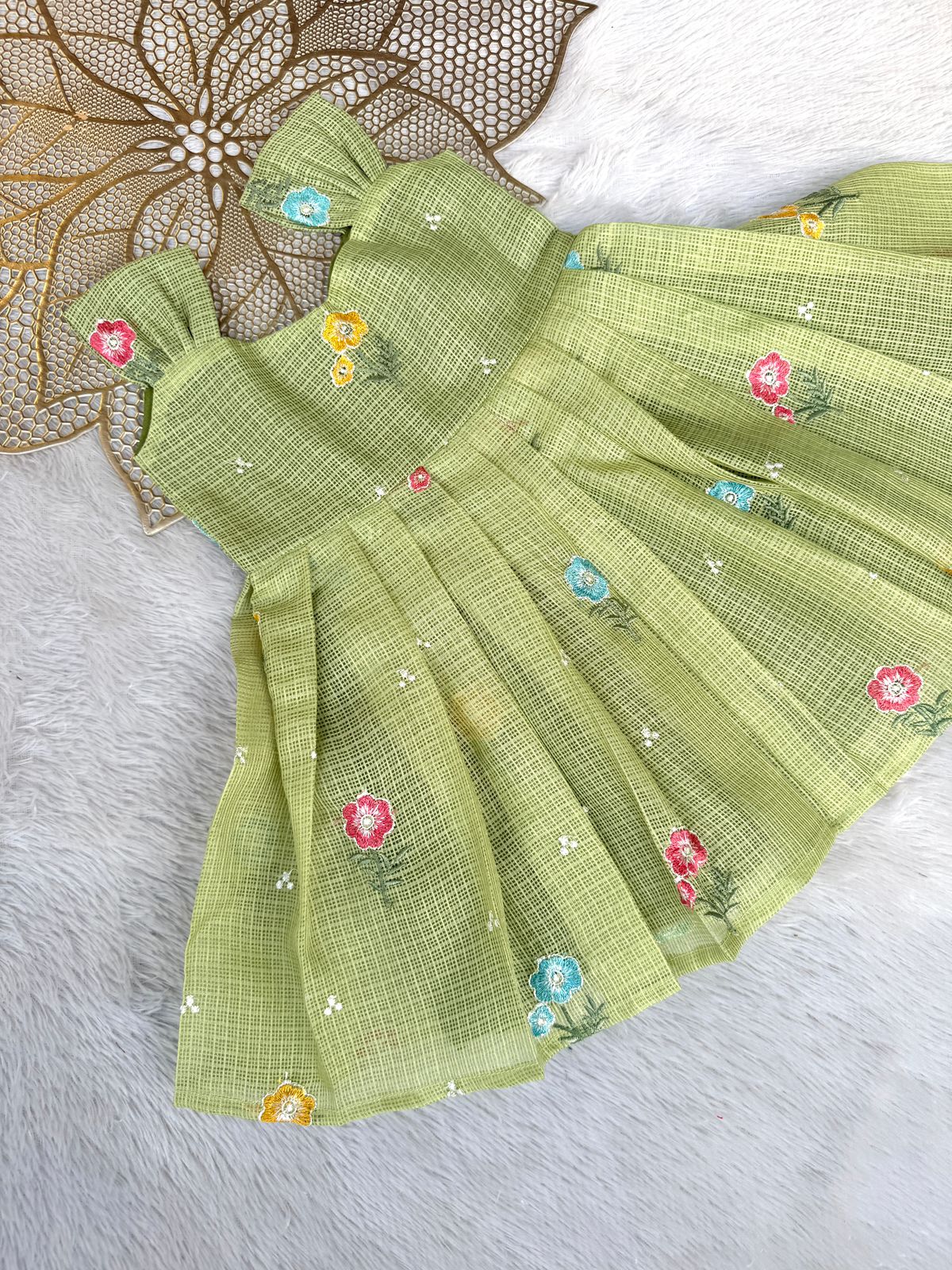 BUBBLY BLOSSOM -FS022- GREEN FLORAL KOTA DORIA FROCK