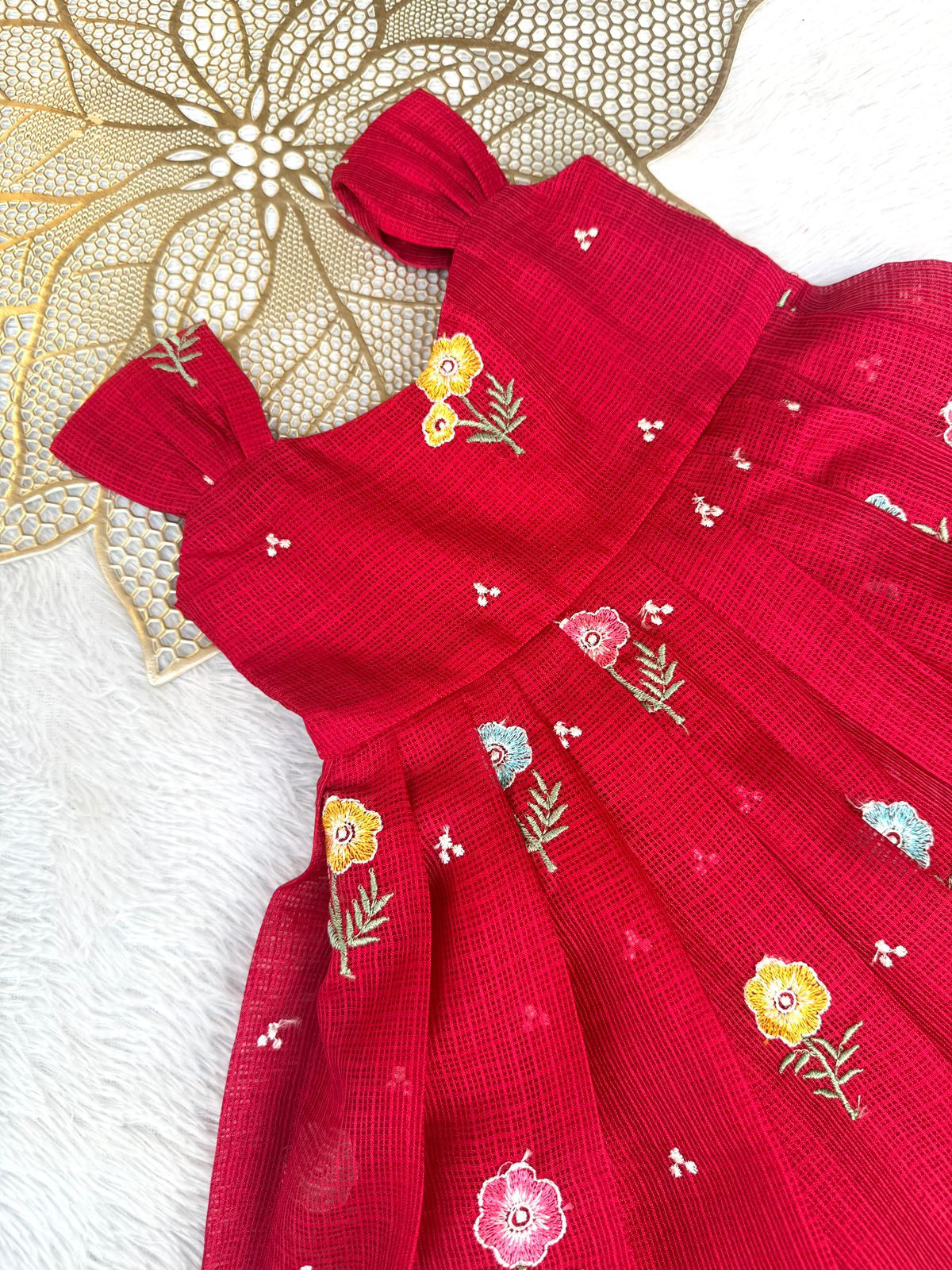 BUBBLY BLOSSOM -FS023- MAROON  FLORAL KOTA DORIA FROCK