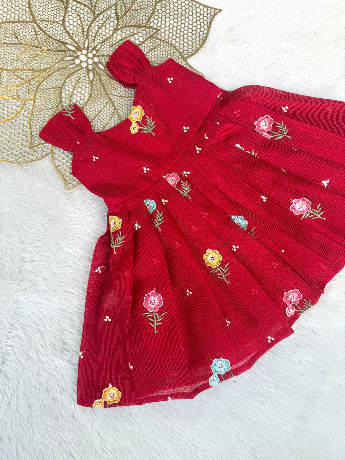 BUBBLY BLOSSOM -FS023- MAROON  FLORAL KOTA DORIA FROCK