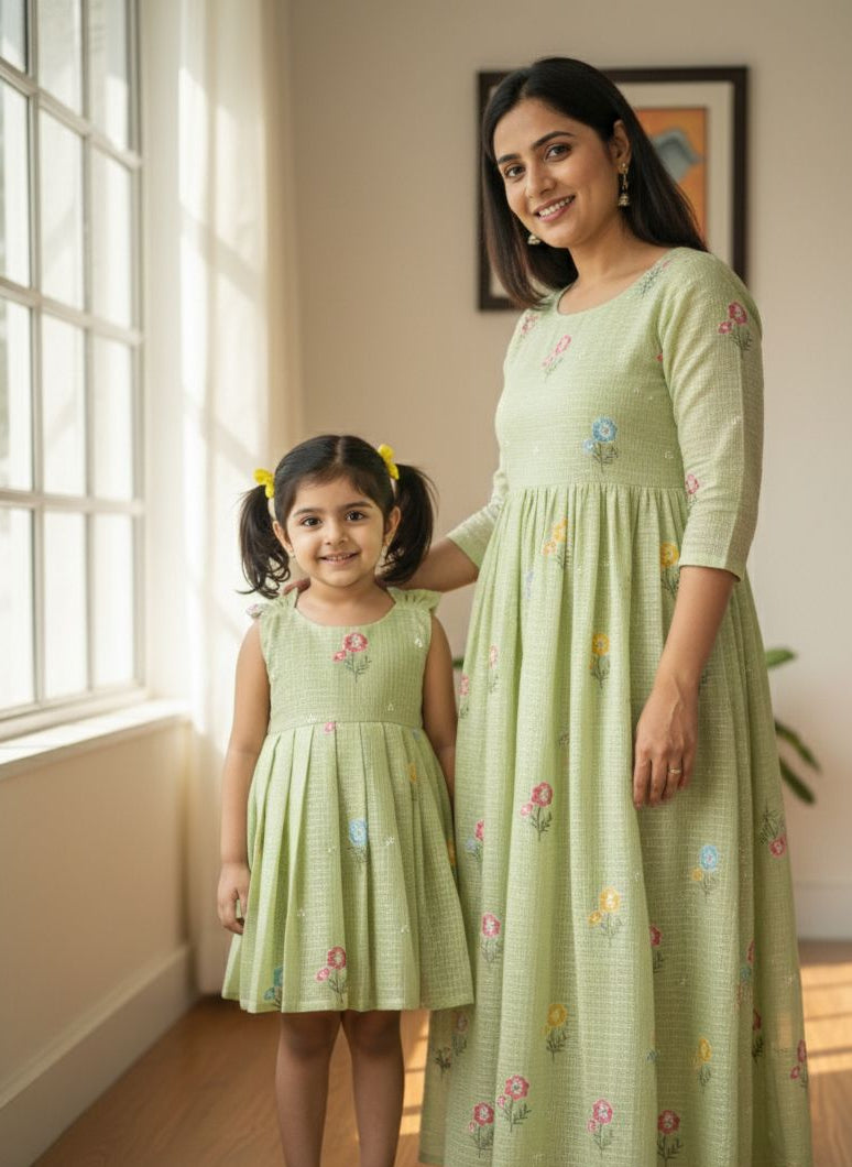 Bubbly Blossom - MD014 Kota Doria floral embroidered sea green  dress