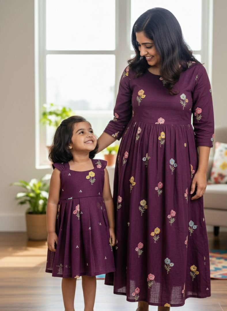 Bubbly Blossom - MD013 Kota Doria floral embroidered purple dress