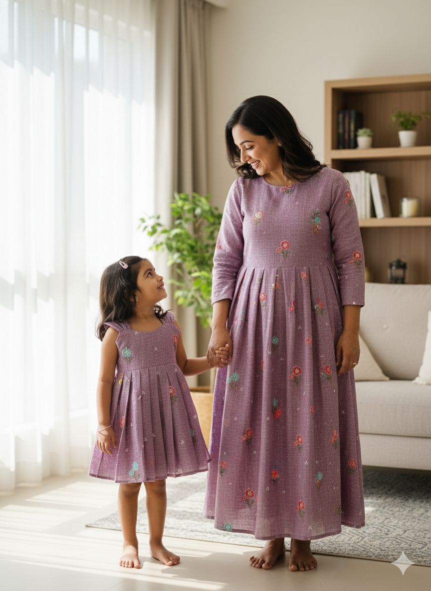 Bubbly Blossom - MD015 Kota Doria floral embroidered lavender  dress