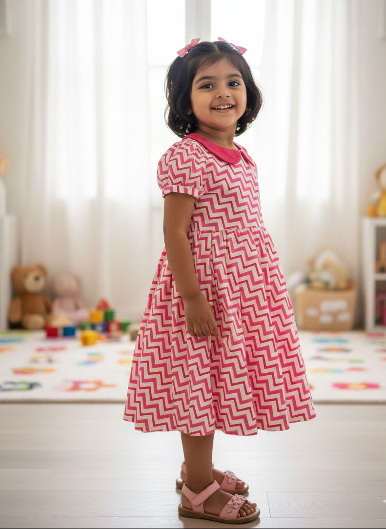 SUNBLUSH -FS030- PINK  PETERPAN COLLAR FROCK