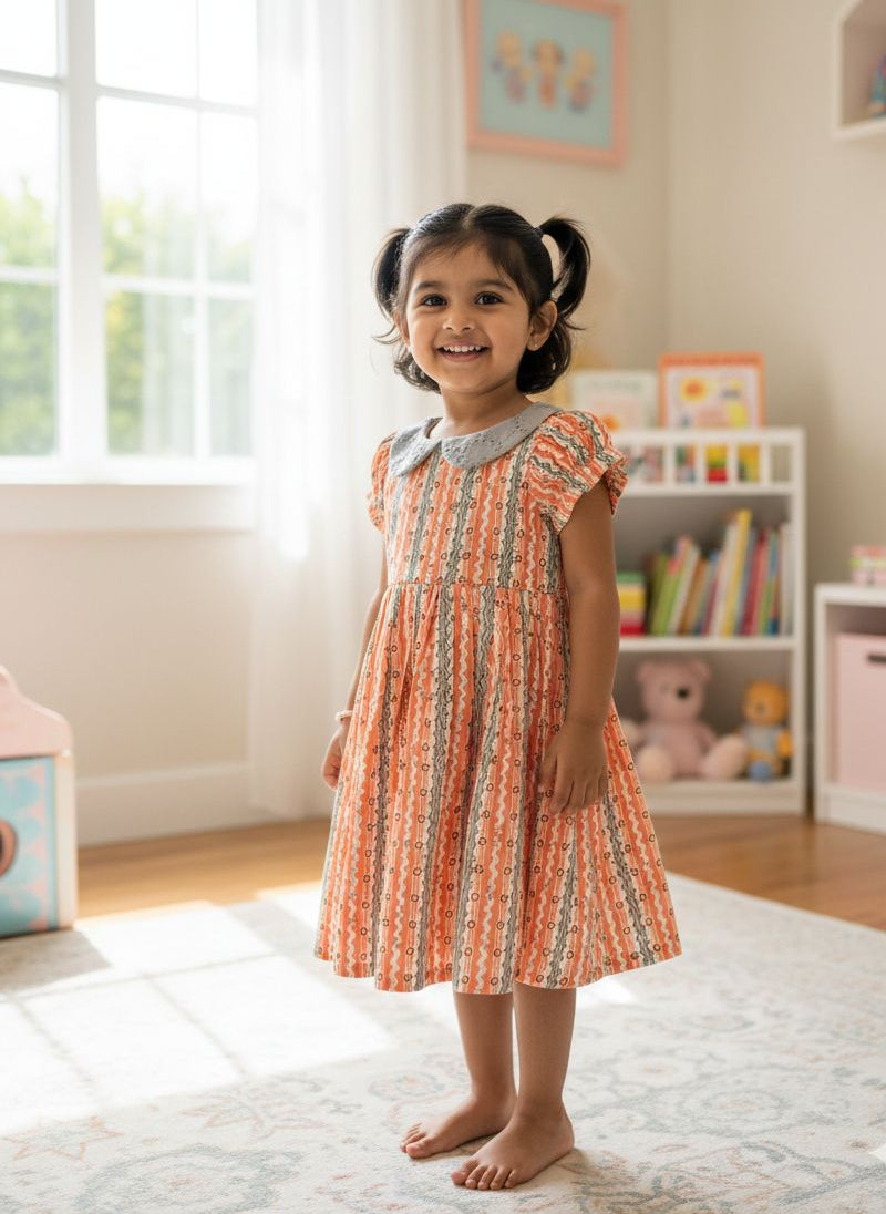 SUNBLUSH -FS027- ORANGE PETER PANCOLLAR FROCK