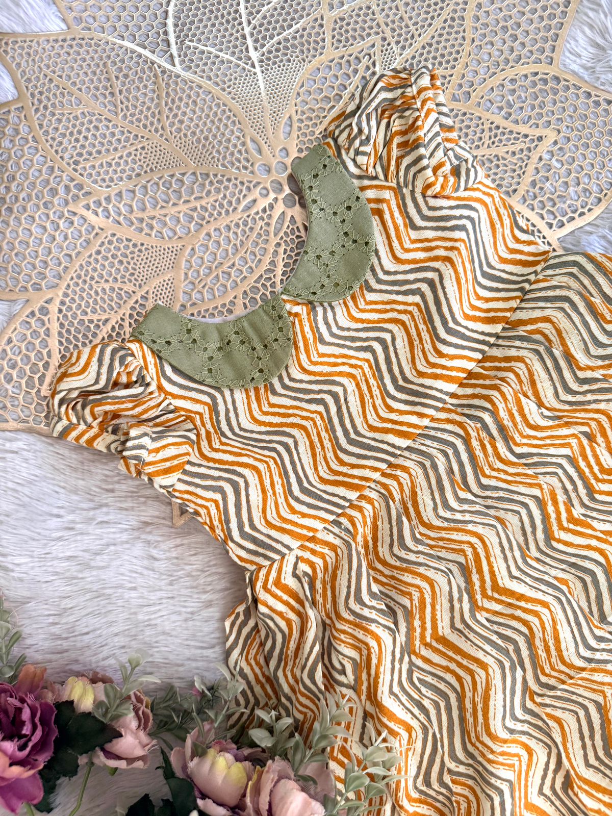 SUNBLUSH -FS029- OLIVE GREEN PETERPAN COLLAR FROCK