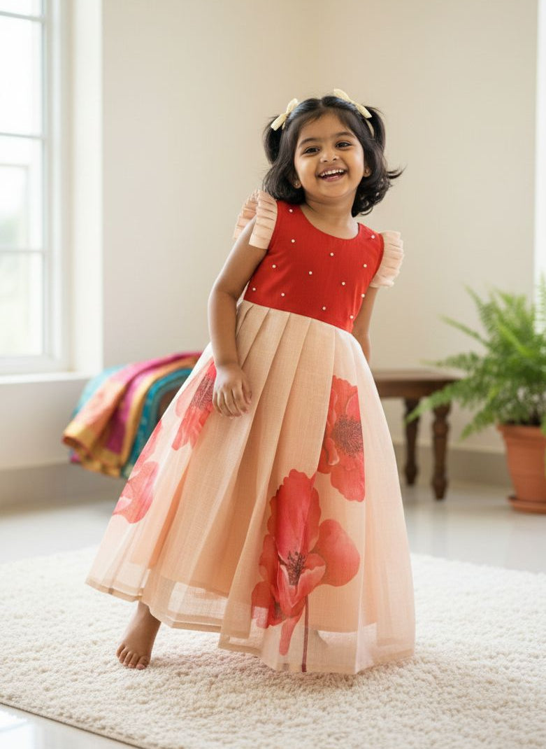 BABY BLOOM -FS033-RED PEACH  FROCK