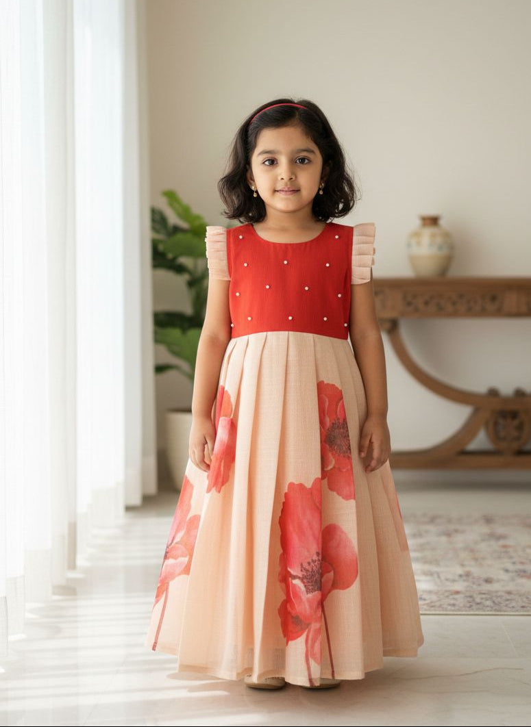 BABY BLOOM -FS033-RED PEACH  FROCK