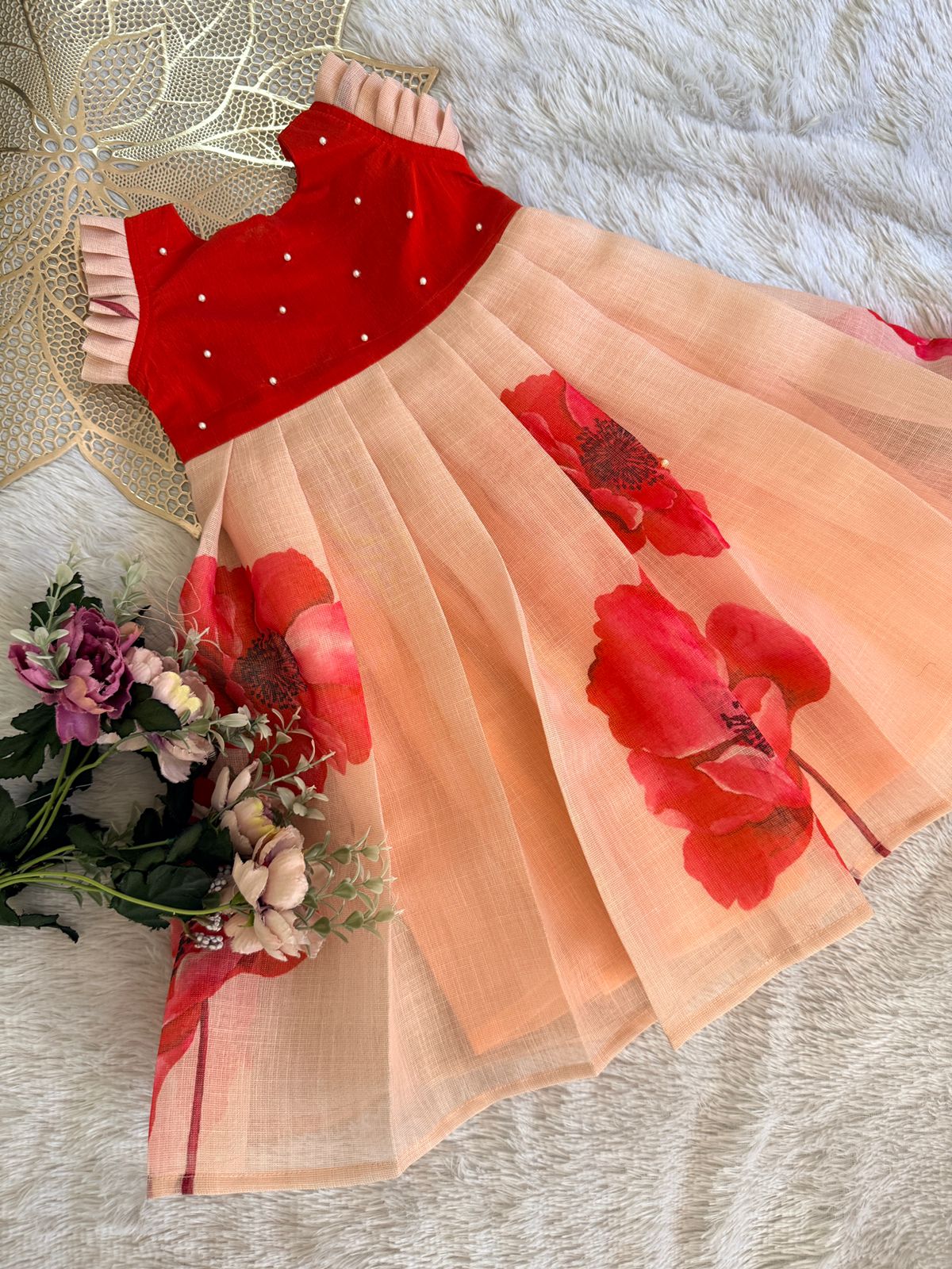 BABY BLOOM -FS033-RED PEACH  FROCK
