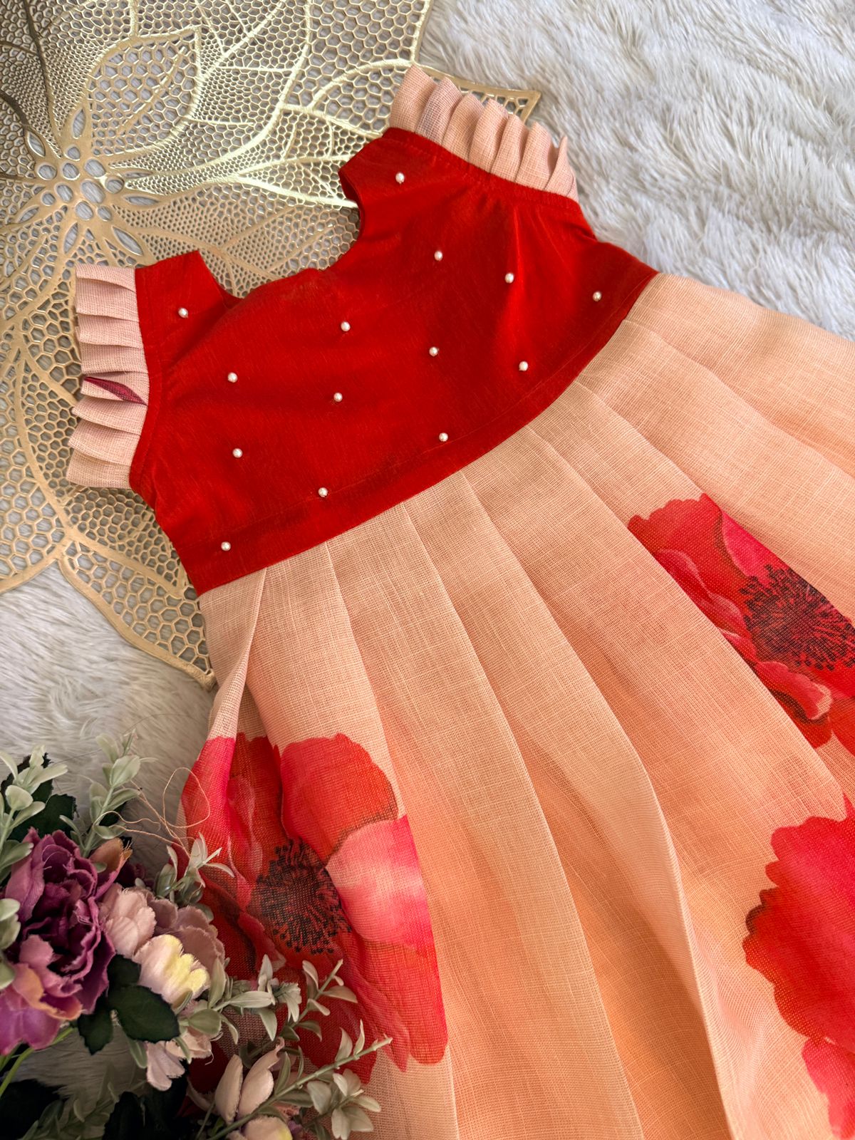 BABY BLOOM -FS033-RED PEACH  FROCK