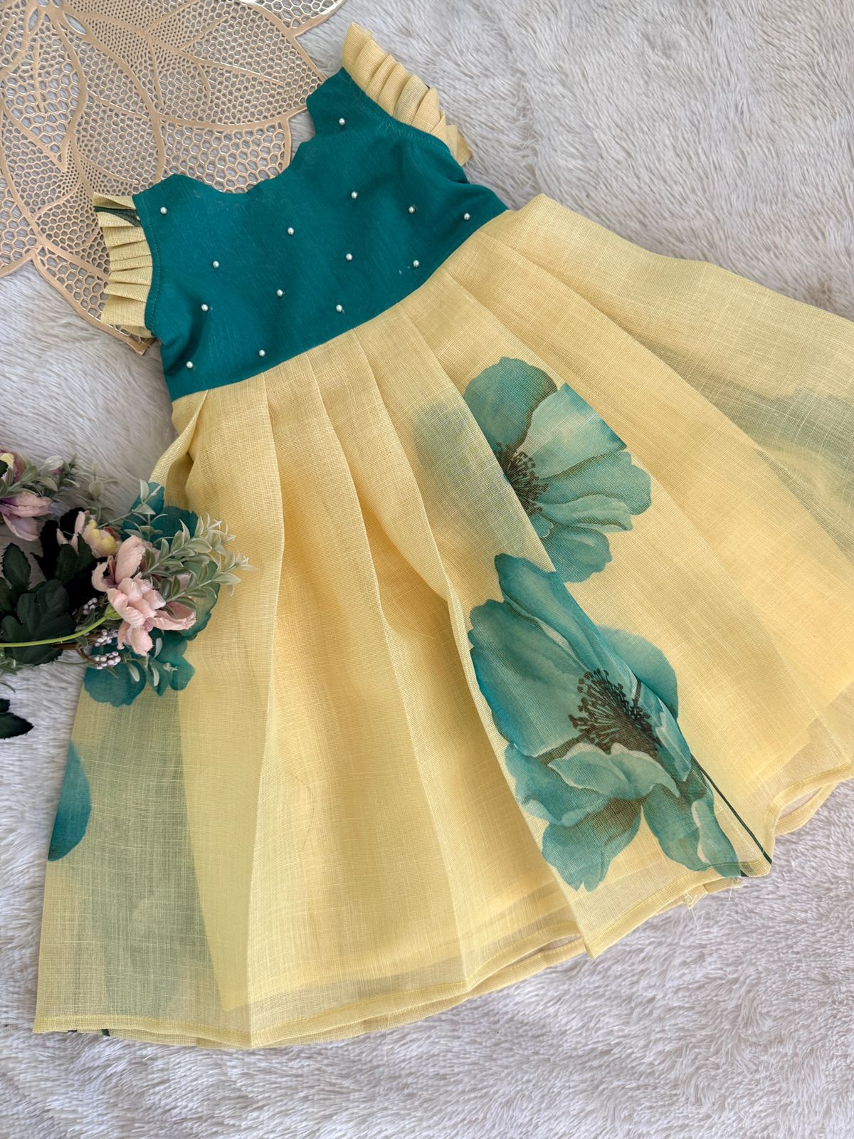 BABY BLOOM -FS032-TEAL YELLOW  FROCK