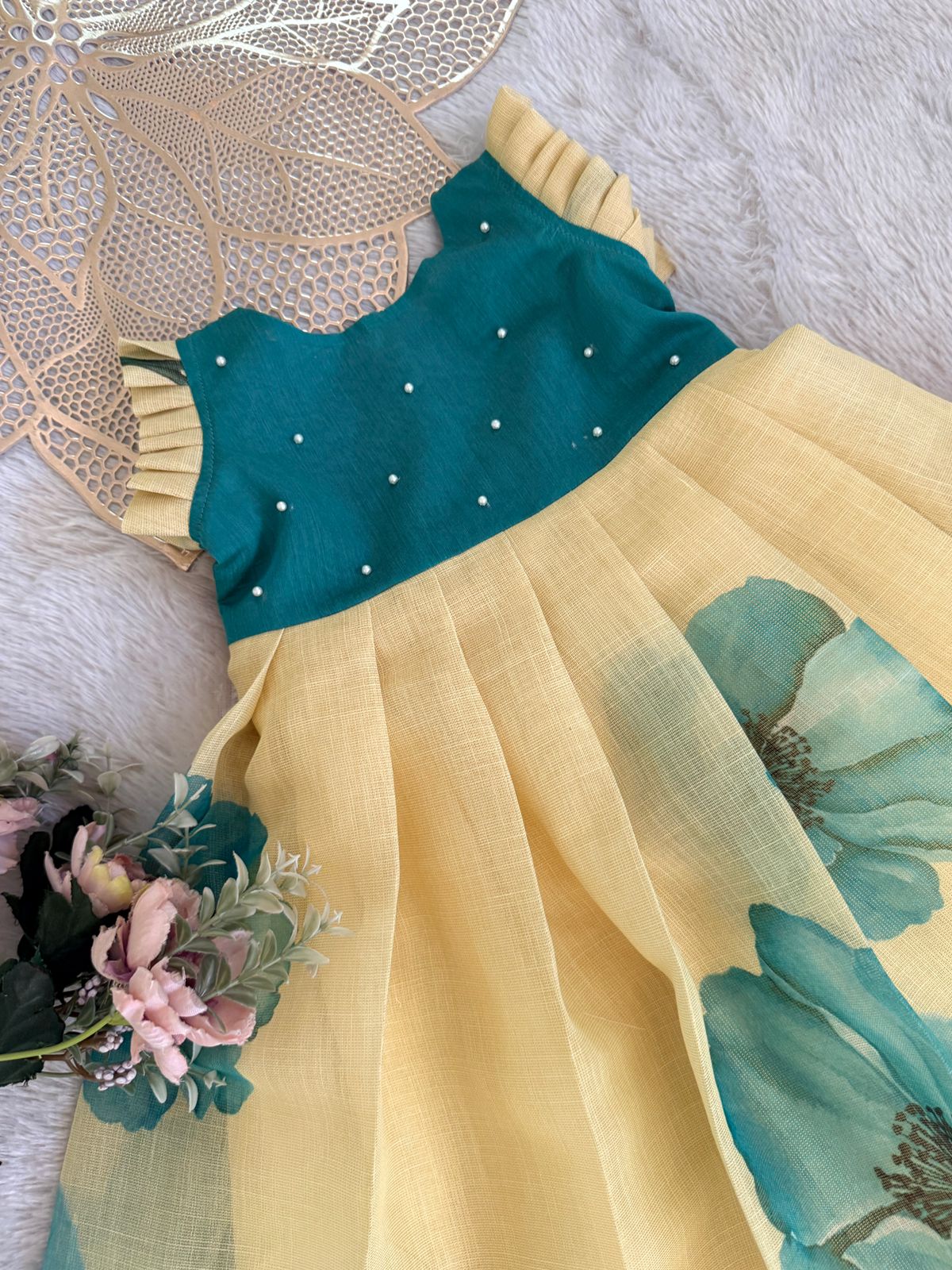 BABY BLOOM -FS032-TEAL YELLOW  FROCK