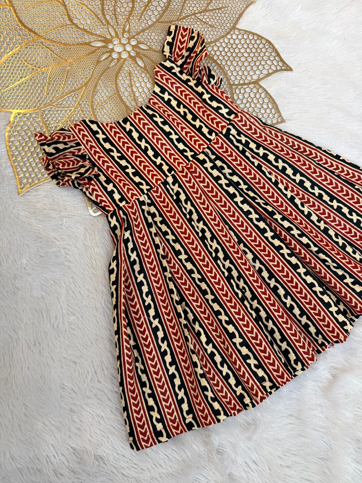 TINY DESI-FS051 AJRAKH BLACK STRIPE FROCK