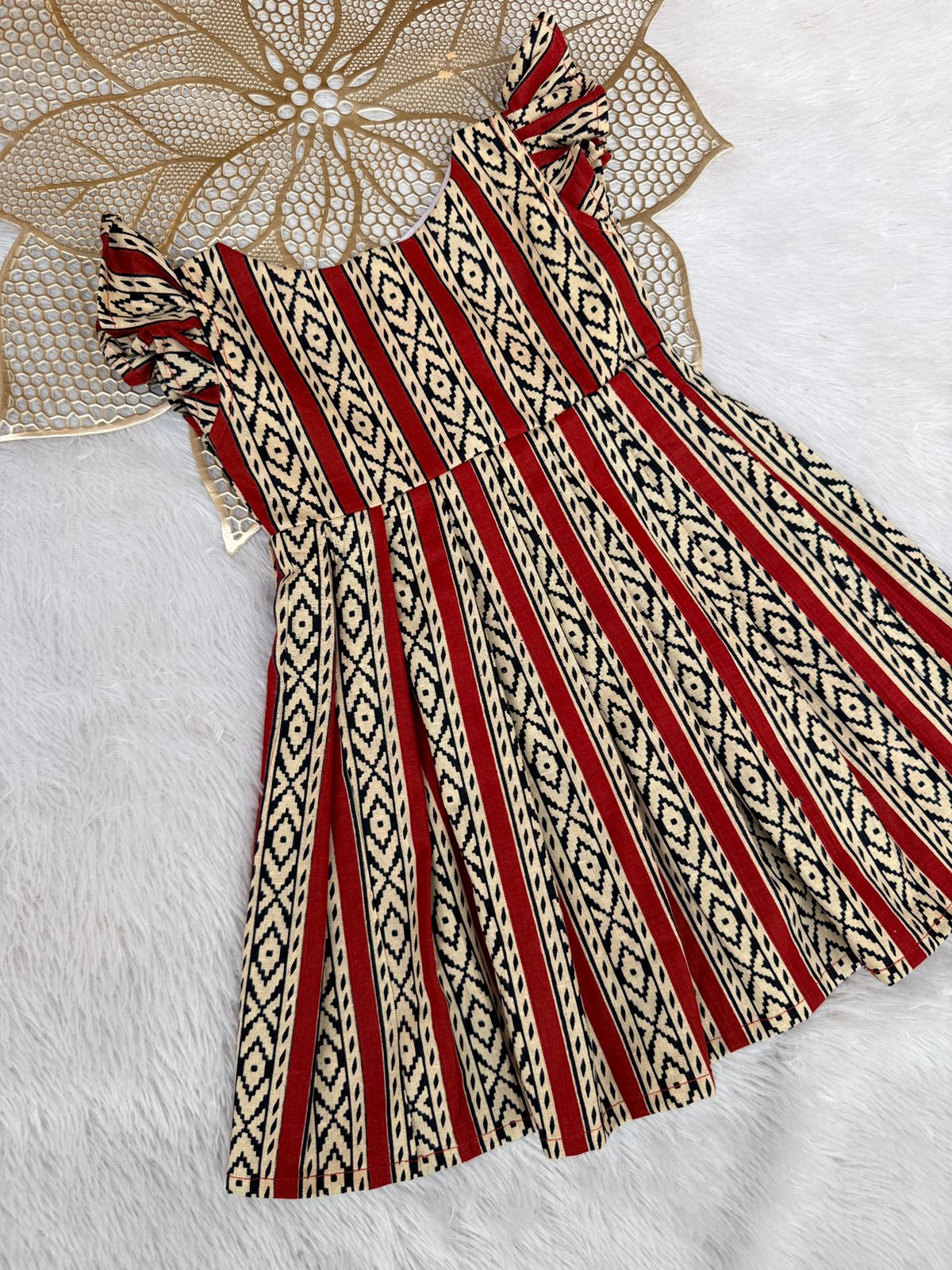 TINY DESI-FS050 AJRAKH MAROON BLACK  FROCK