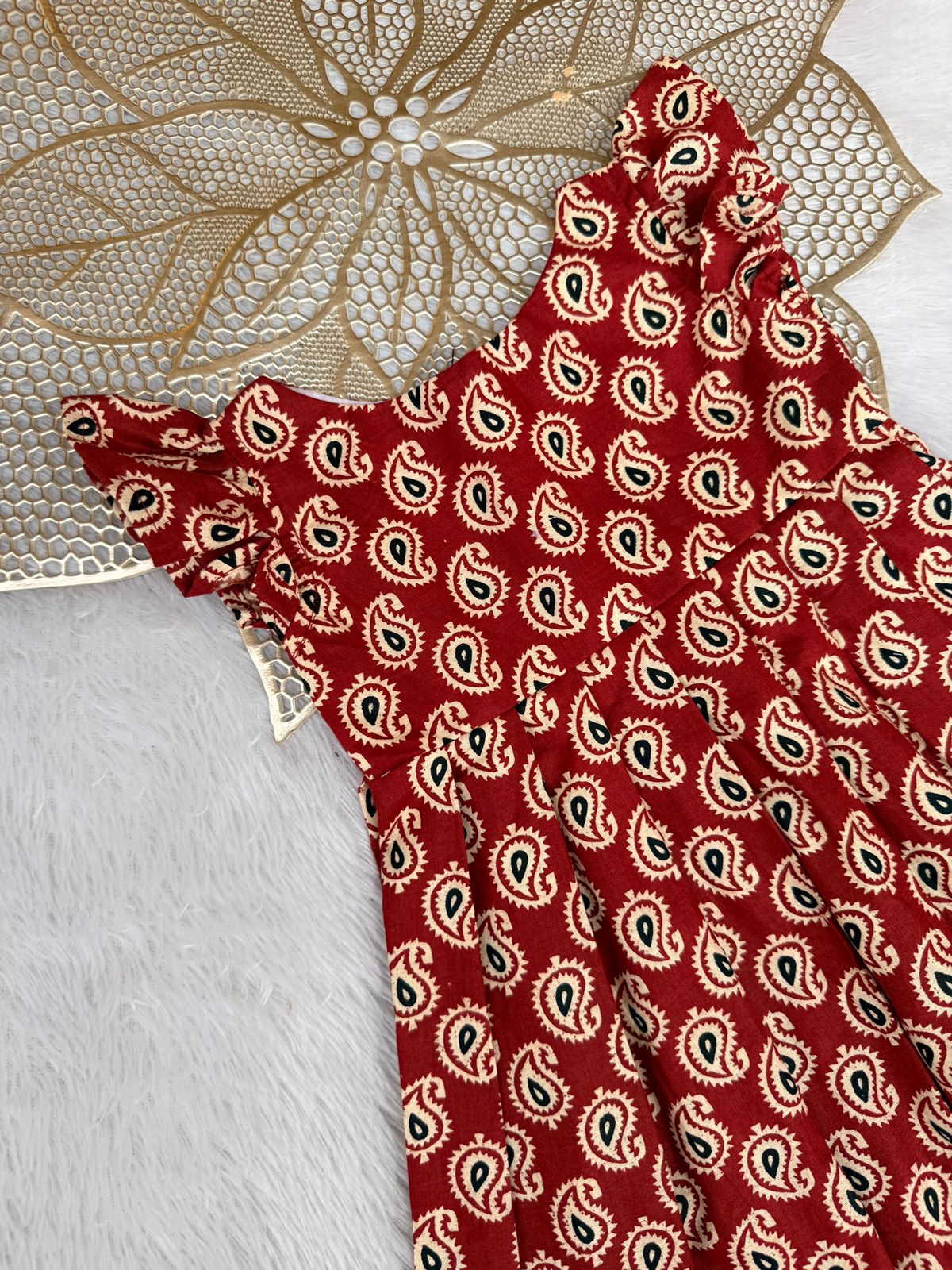 TINY DESI-FS049 AJRAKH RED FROCK