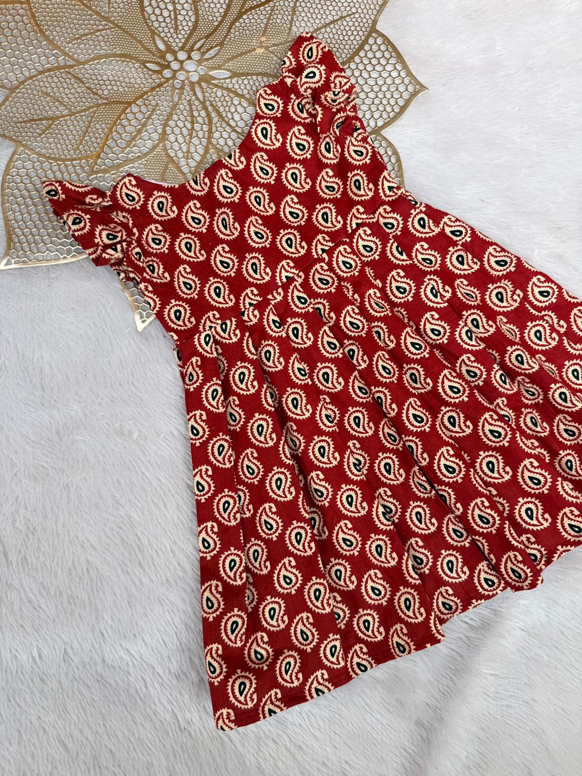 TINY DESI-FS049 AJRAKH RED FROCK
