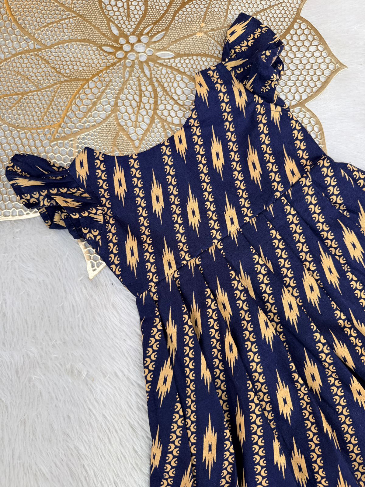 TINY DESI-FS048 IKKAT NAVY FROCK