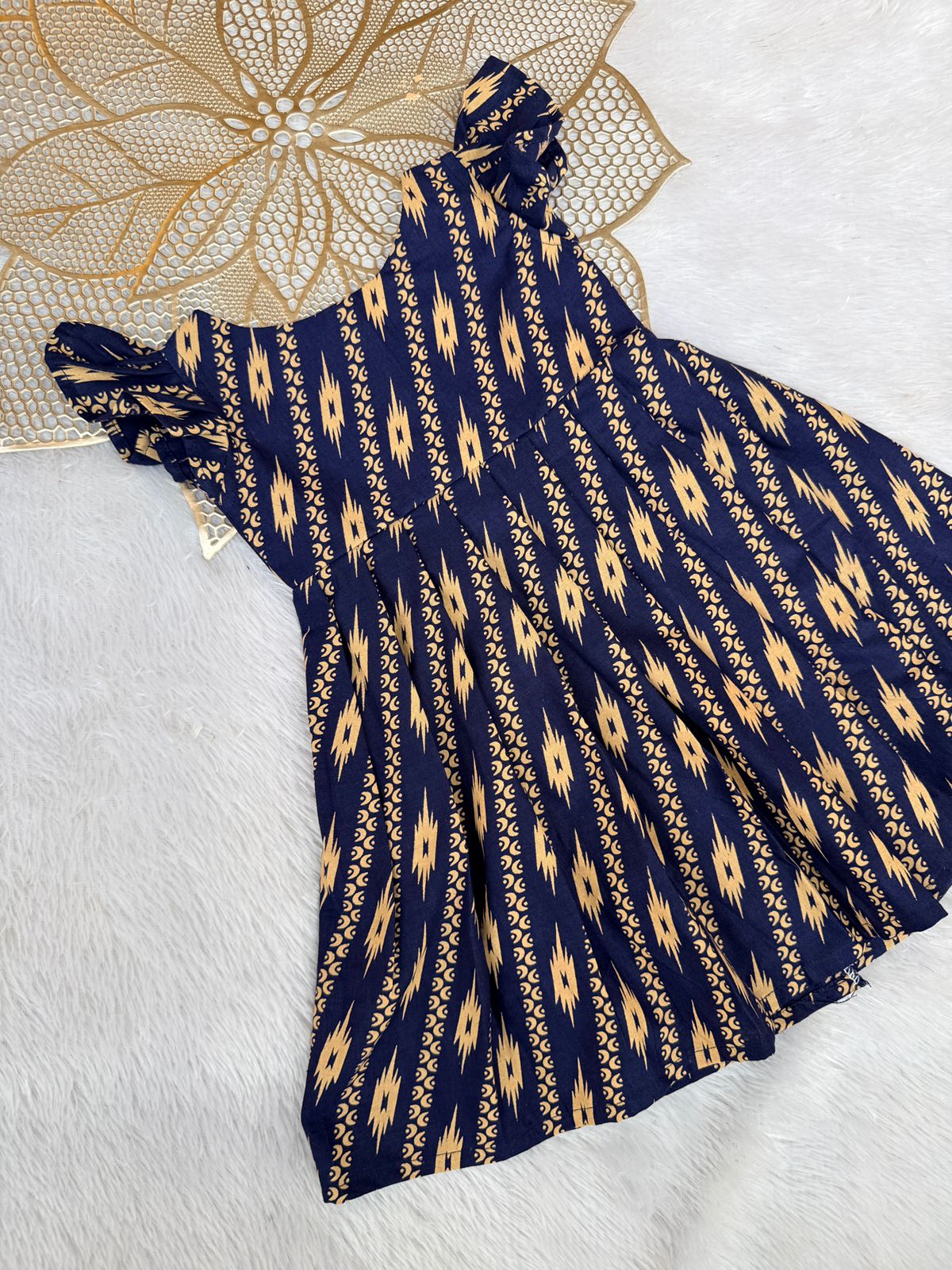 TINY DESI-FS048 IKKAT NAVY FROCK