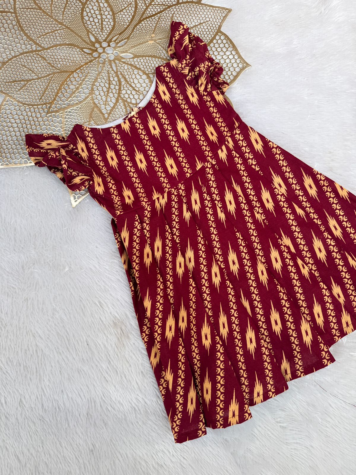 TINY DESI-FS047 IKKAT MAROON FROCK