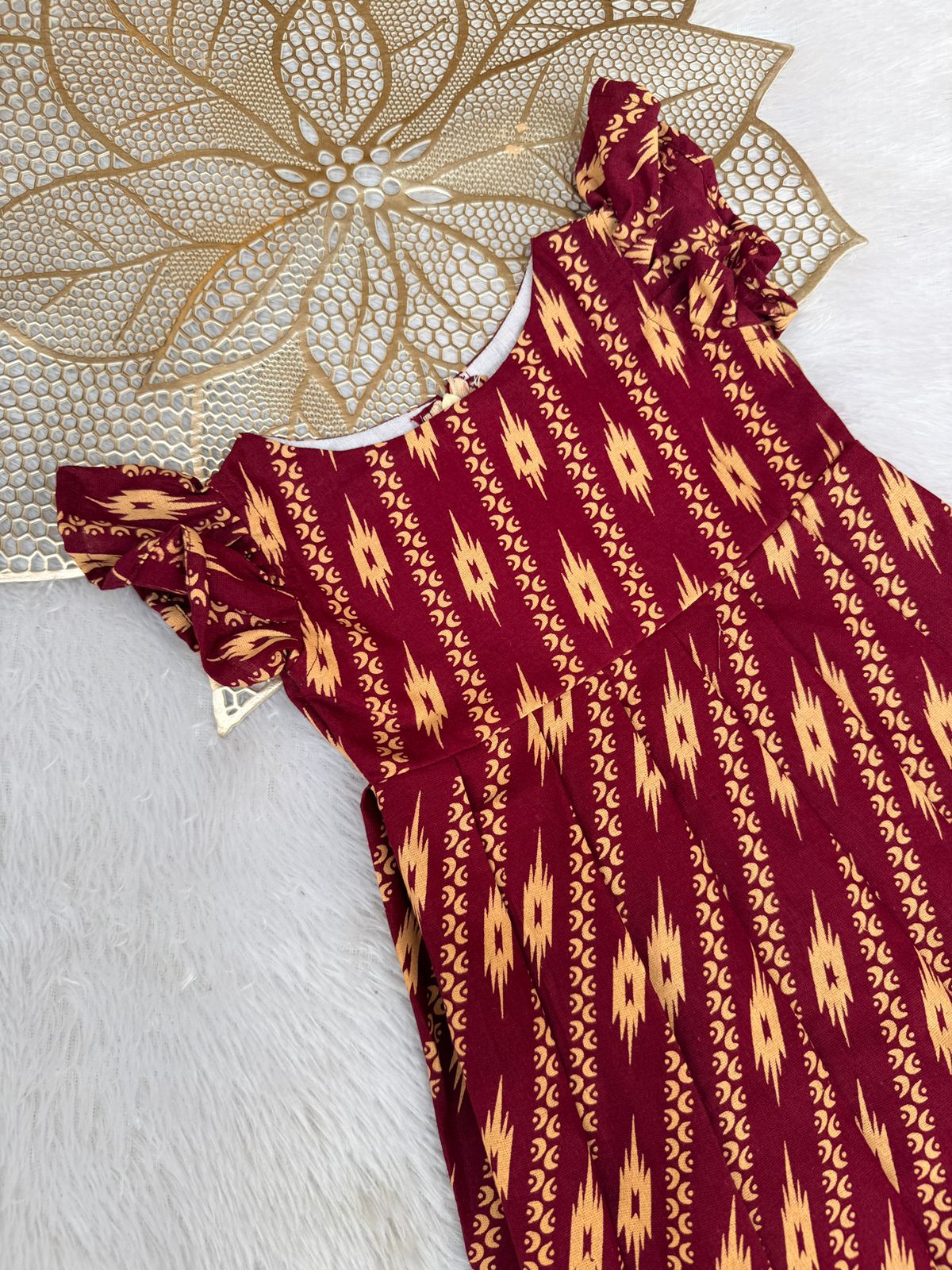 TINY DESI-FS047 IKKAT MAROON FROCK