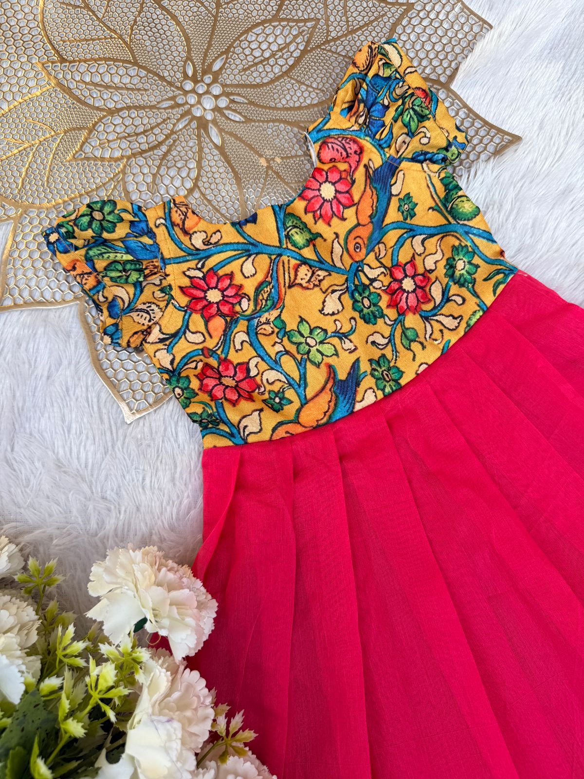 BABY BLOOM -U003-YELLOW KALAMKARI FROCK