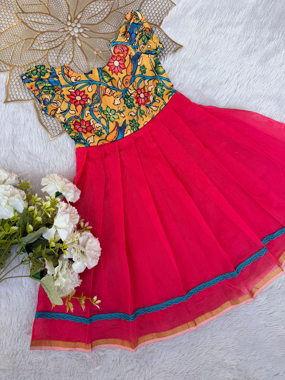 BABY BLOOM -U003-YELLOW KALAMKARI FROCK