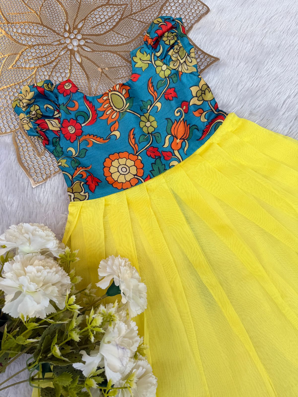 BABY BLOOM -U001-BLUE KALAMKARI FROCK