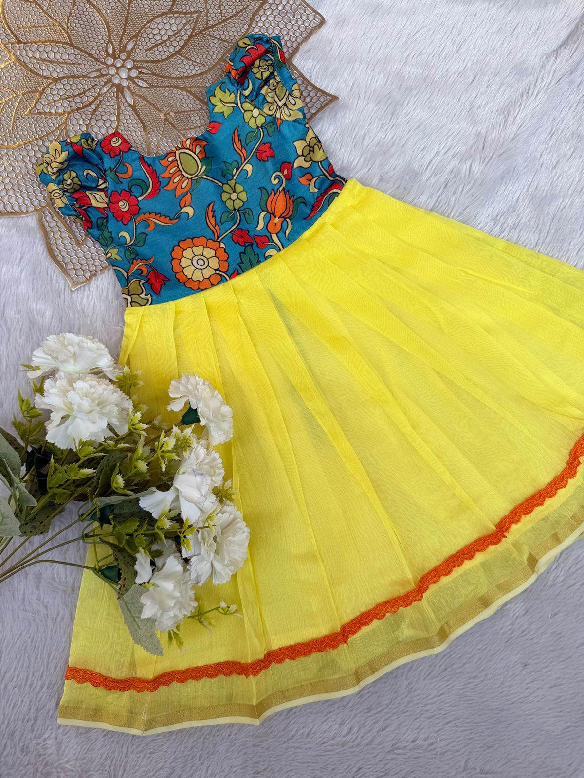 BABY BLOOM -U001-BLUE KALAMKARI FROCK